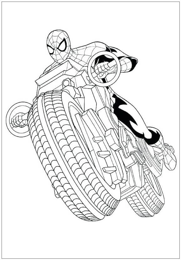 オートバイのスパイダーマン 印刷可能ぬりえ無料ダウンロード