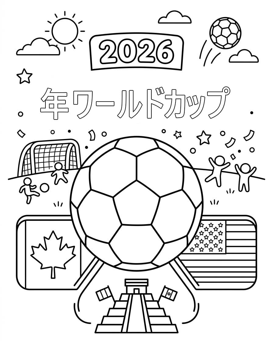 2026年ワールドカップ 描く ぬりえ