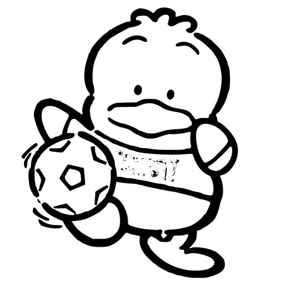 あひるのペックル サッカーをする ぬりえ