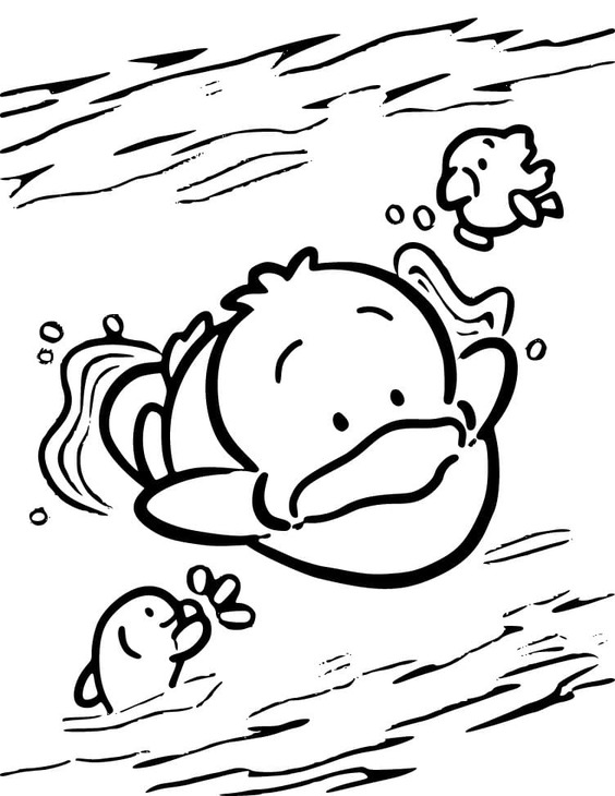 あひるのペックル 水泳 ぬりえ
