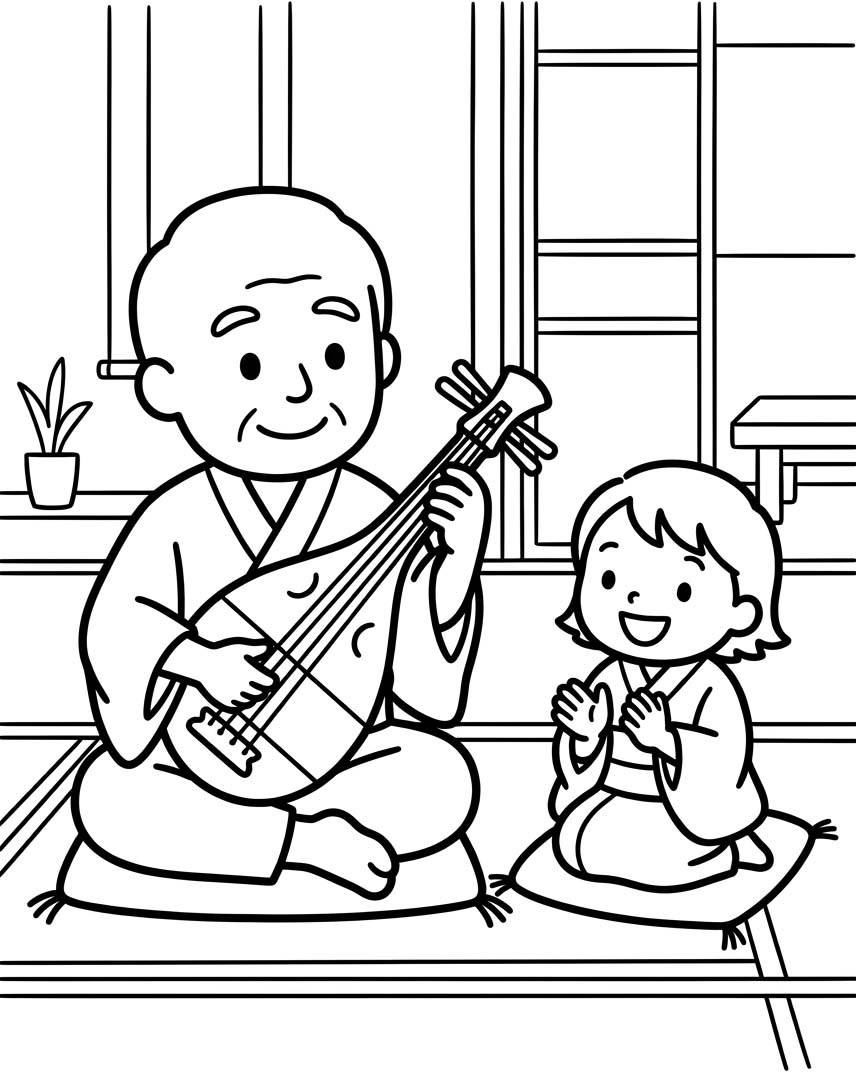 琵琶 印刷 ぬりえ
