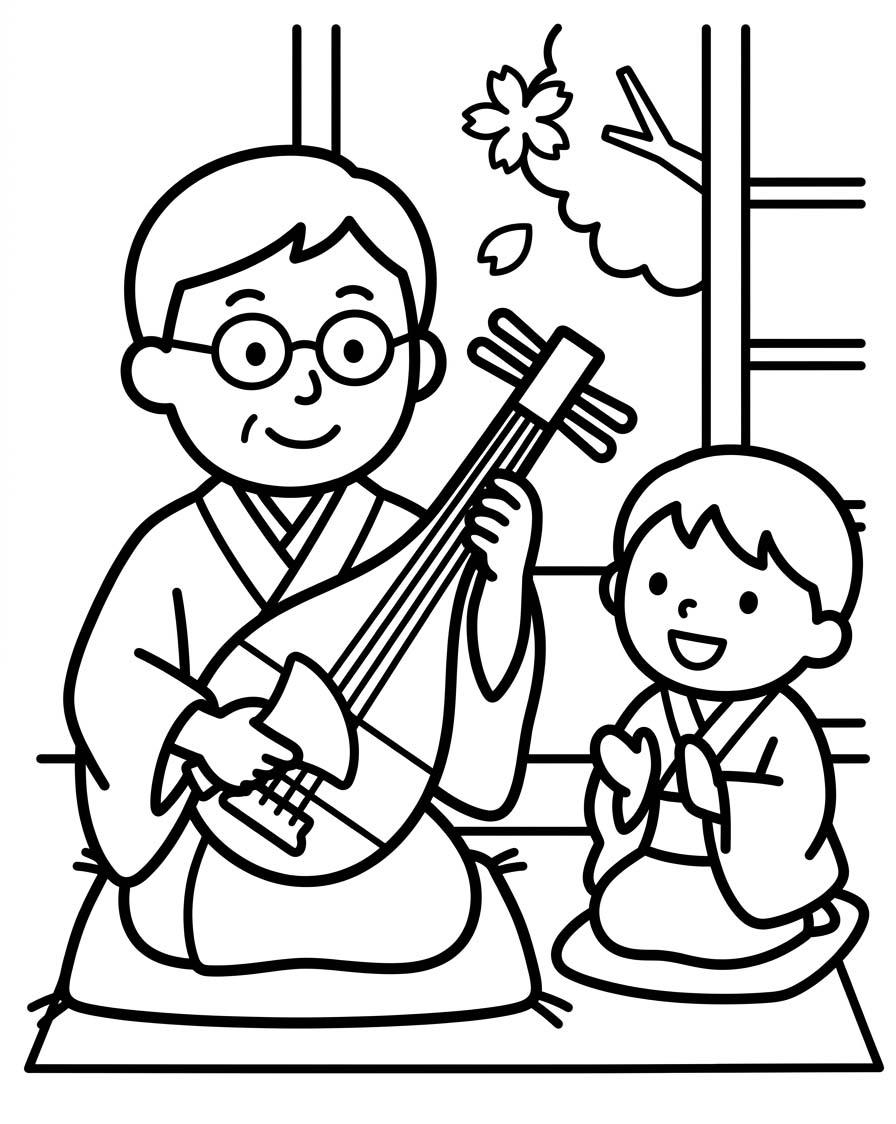 琵琶 簡単 ぬりえ