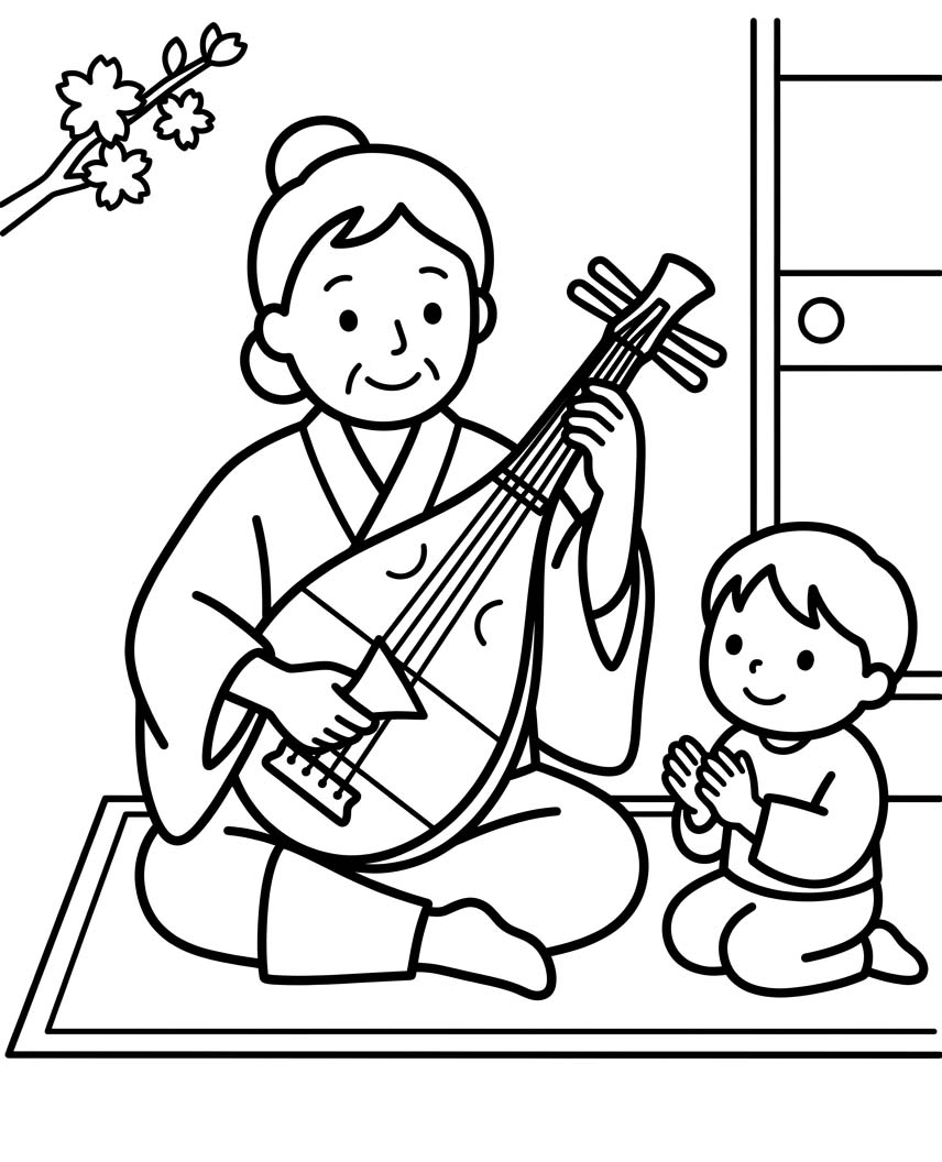 琵琶 無料で印刷可能 ぬりえ