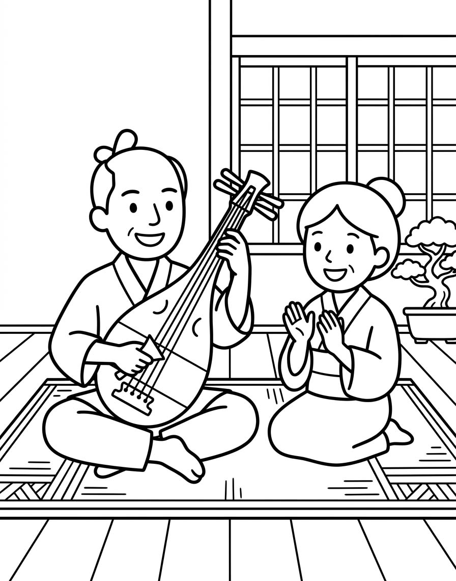 琵琶 無料で ぬりえ