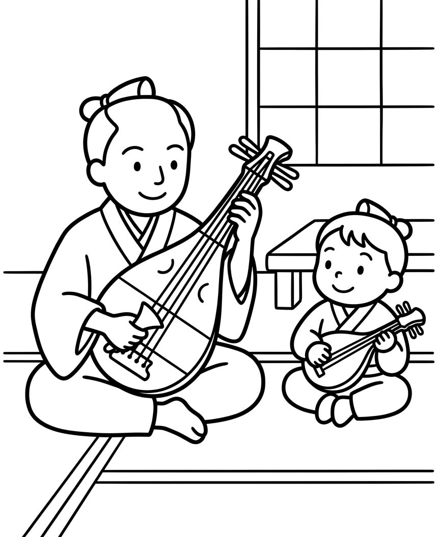 琵琶 無料 ぬりえ