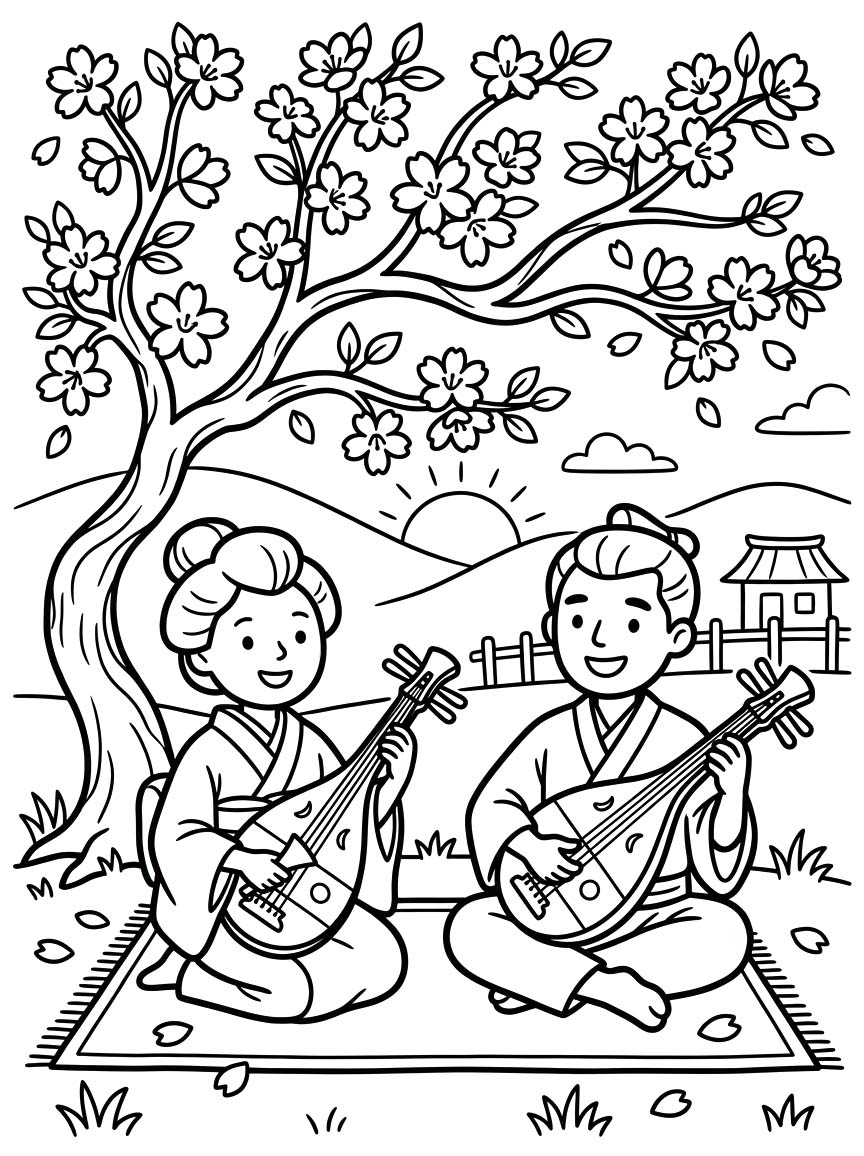 描画 琵琶 印刷可能 ぬりえ