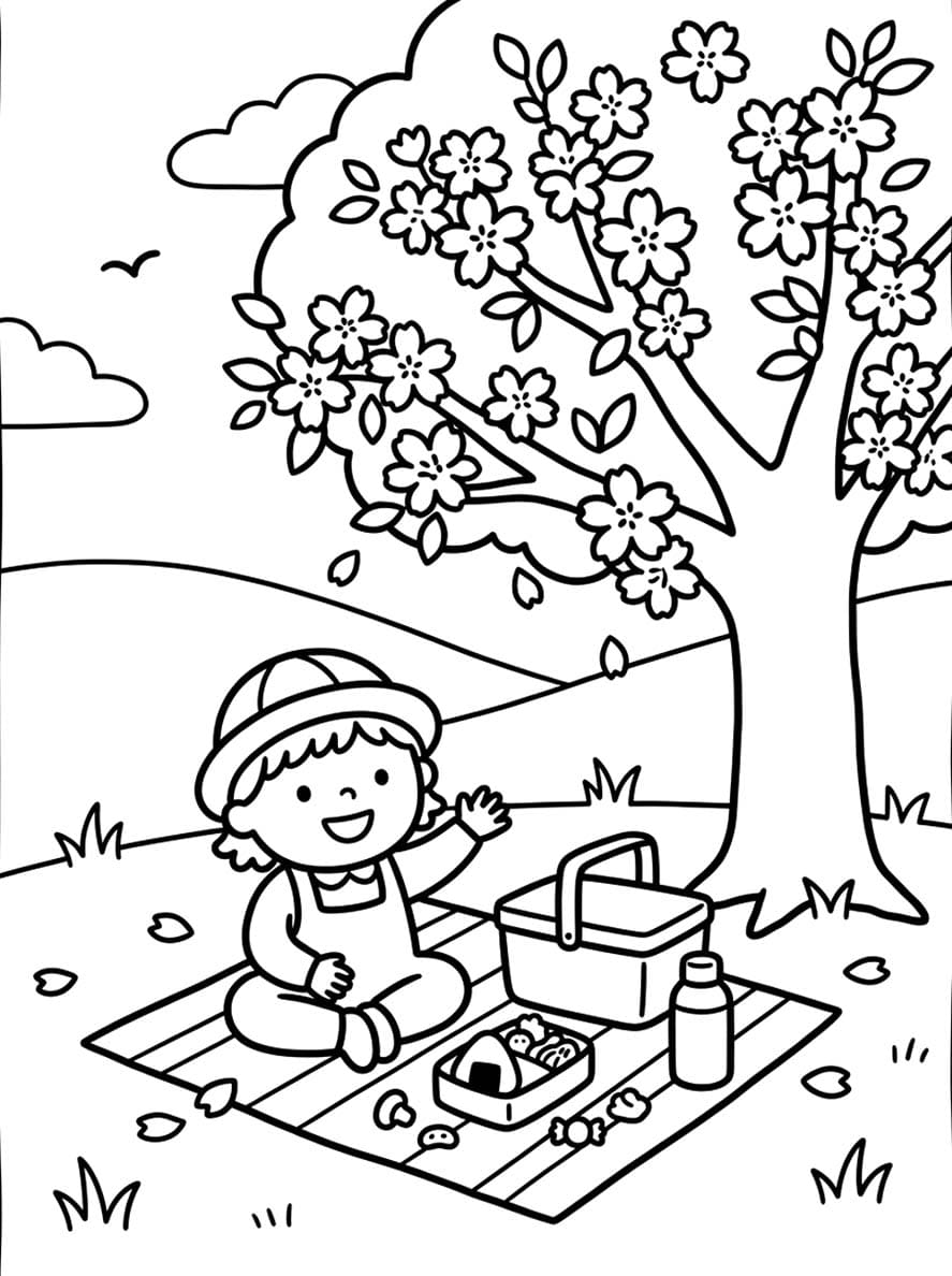 描画 花見 無料 ぬりえ