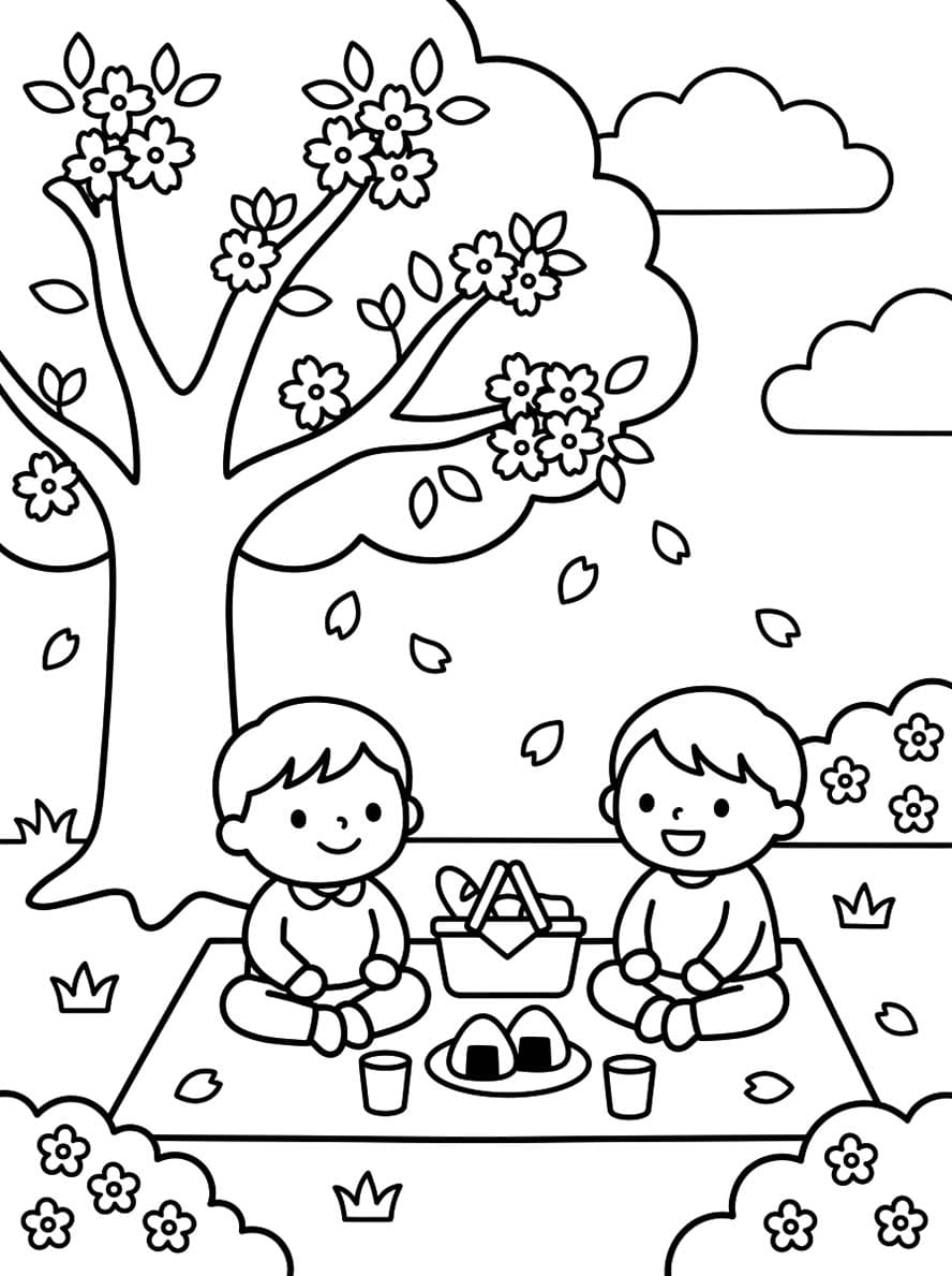 描画 花見 ぬりえ