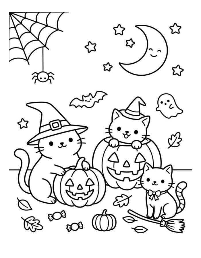 描画 ハロウィンの猫 無料 ぬりえ
