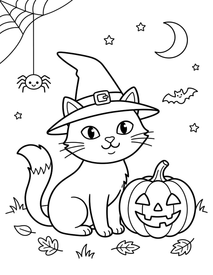 描画 ハロウィンの猫 ぬりえ