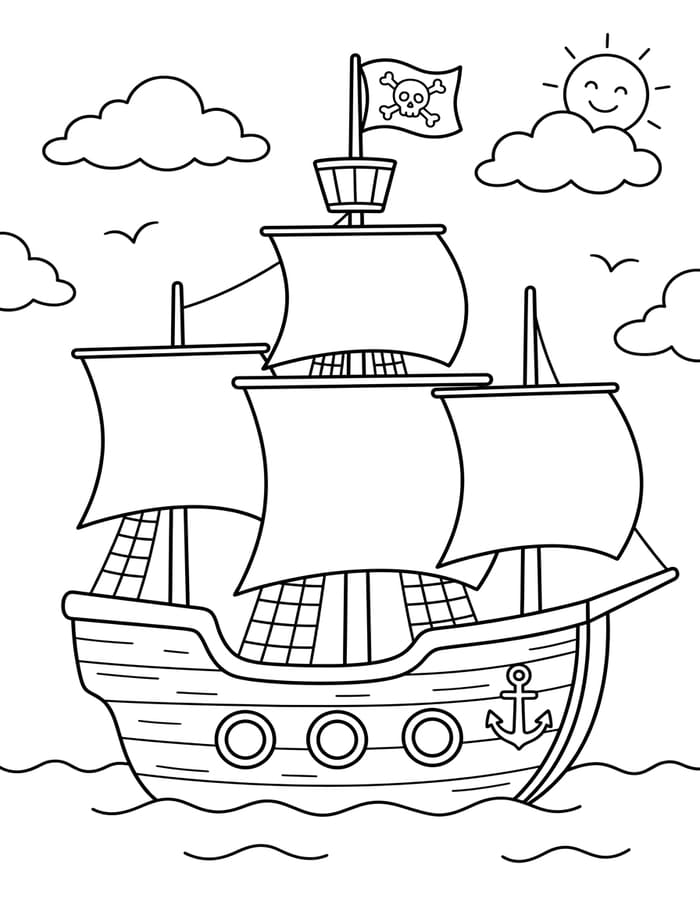 描画 海賊船 印刷可能 ぬりえ