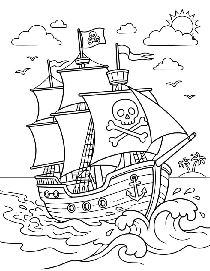 描画 海賊船 無料 ぬりえ