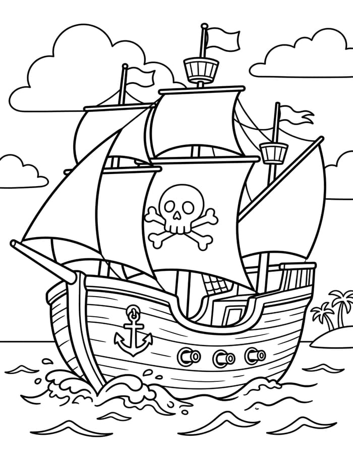 描画 海賊船 ぬりえ
