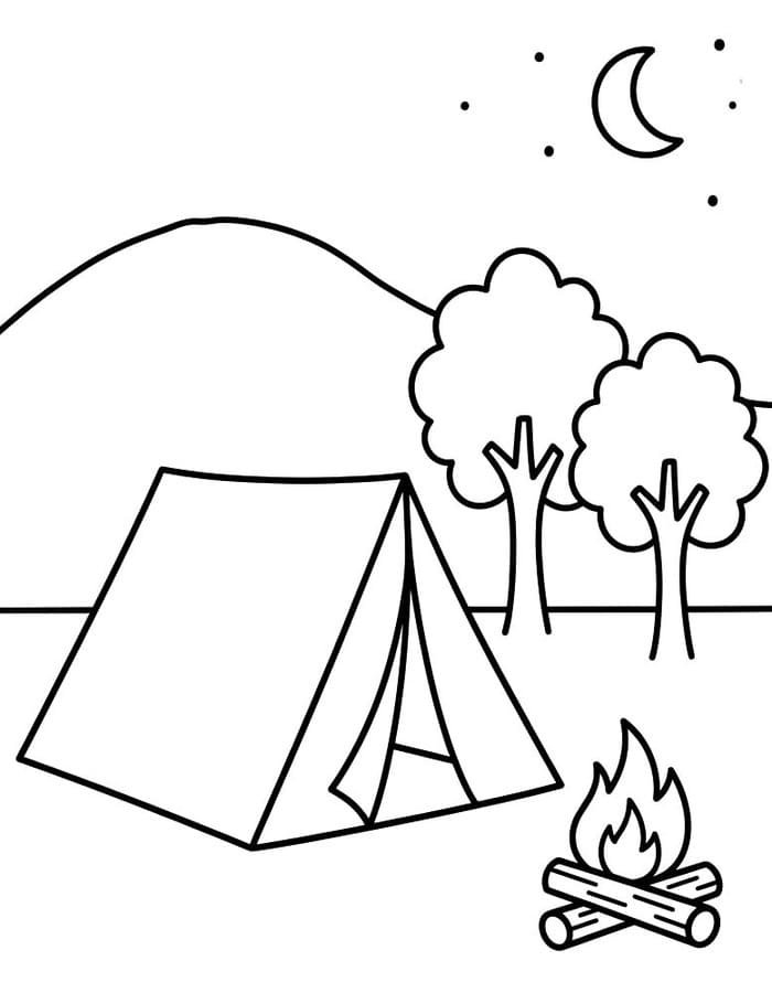 描画 キャンプ 印刷可能 ぬりえ