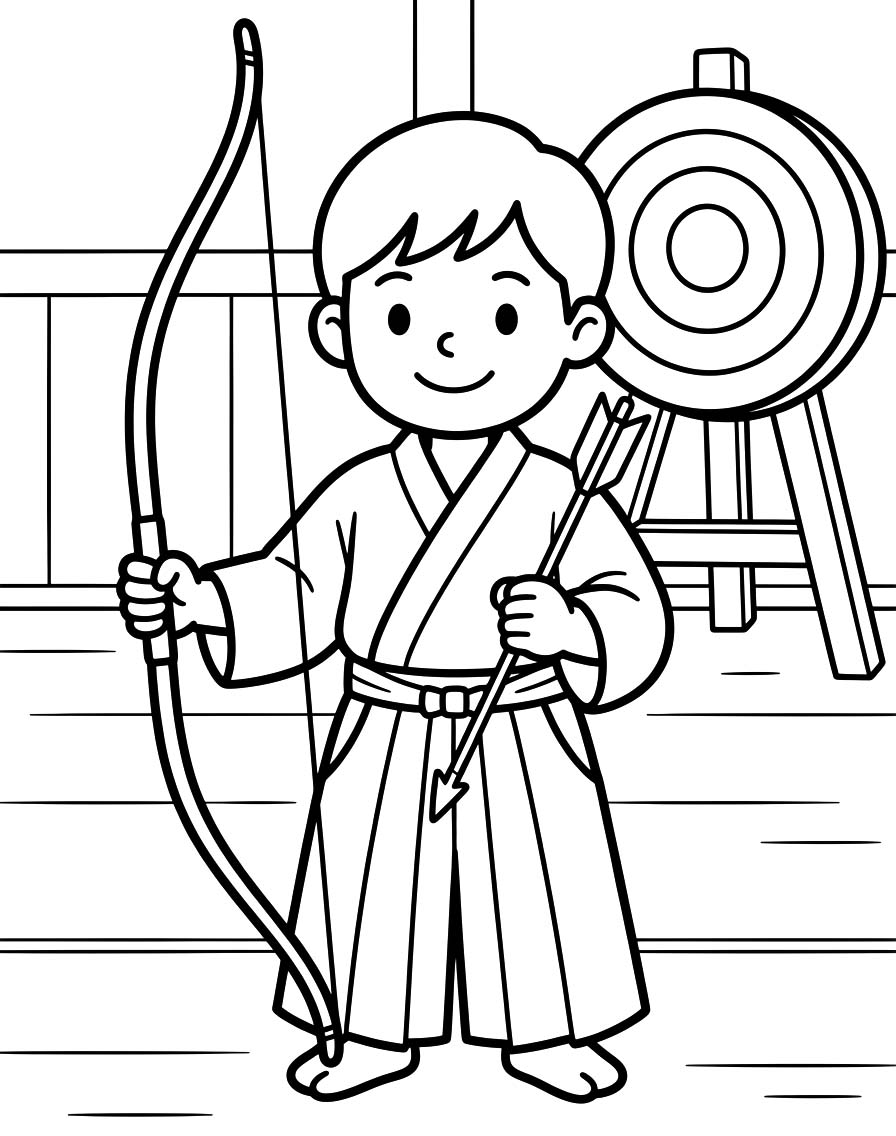 描画 弓道 印刷可能 ぬりえ