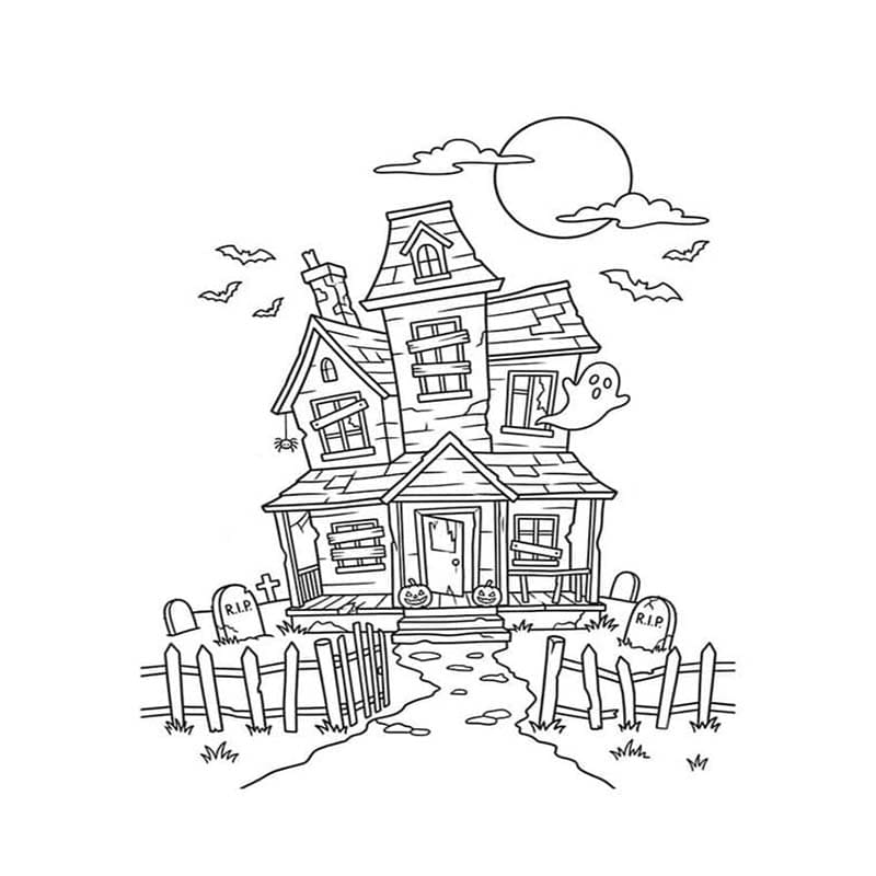 描画 お化け屋敷 印刷可能 ぬりえ