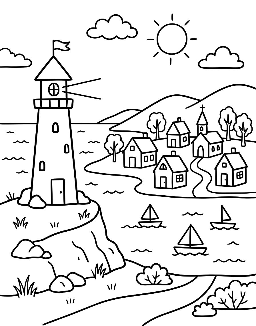 描画 灯台 印刷可能 ぬりえ