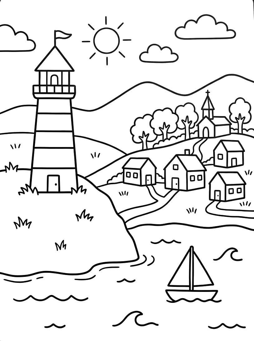 描画 灯台 無料 ぬりえ