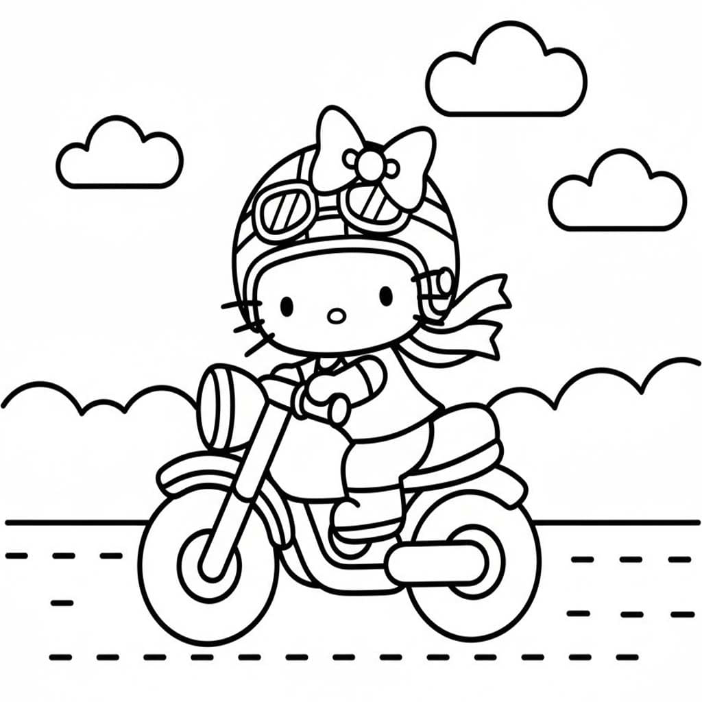 チャーミーキティ バイクの運転 ぬりえ