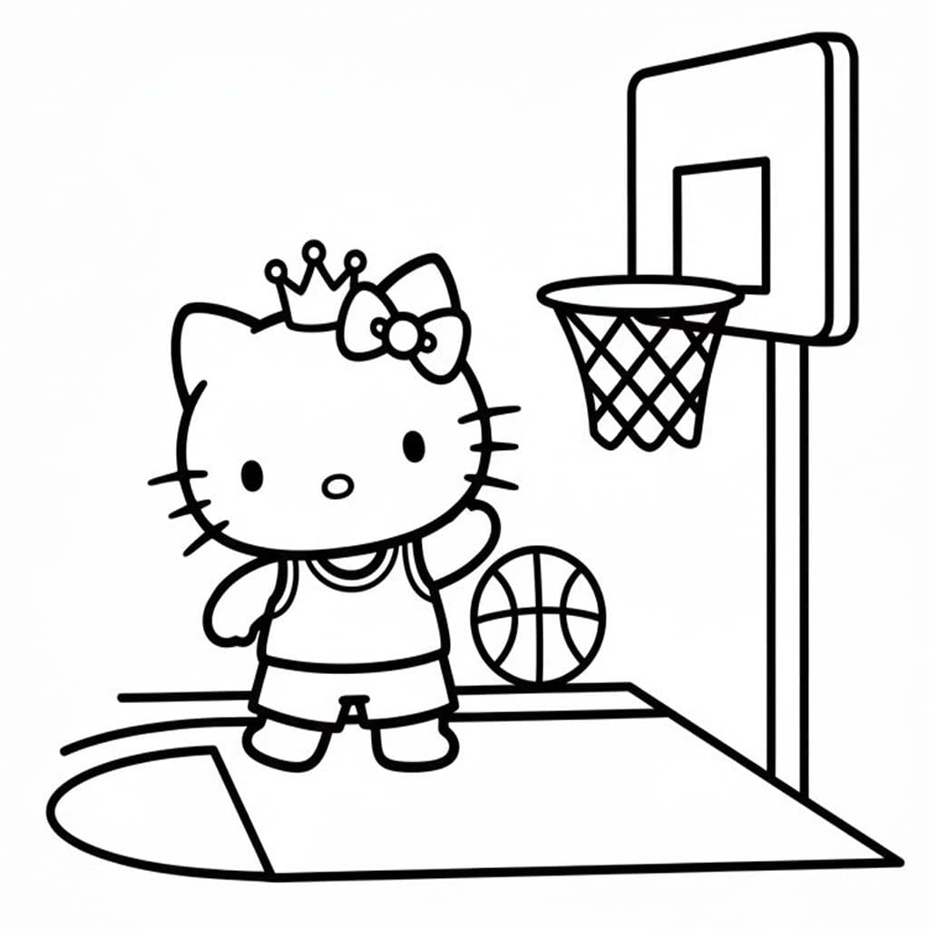 チャーミーキティ バスケットボールをする ぬりえ