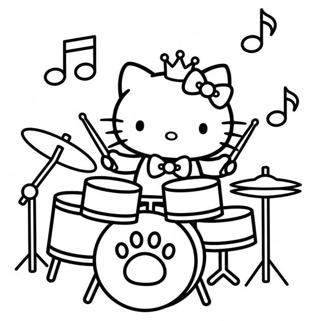 チャーミーキティ ドラムを演奏する ぬりえ