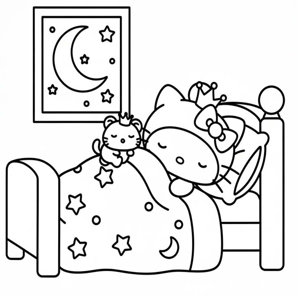 チャーミーキティ 寝る ぬりえ