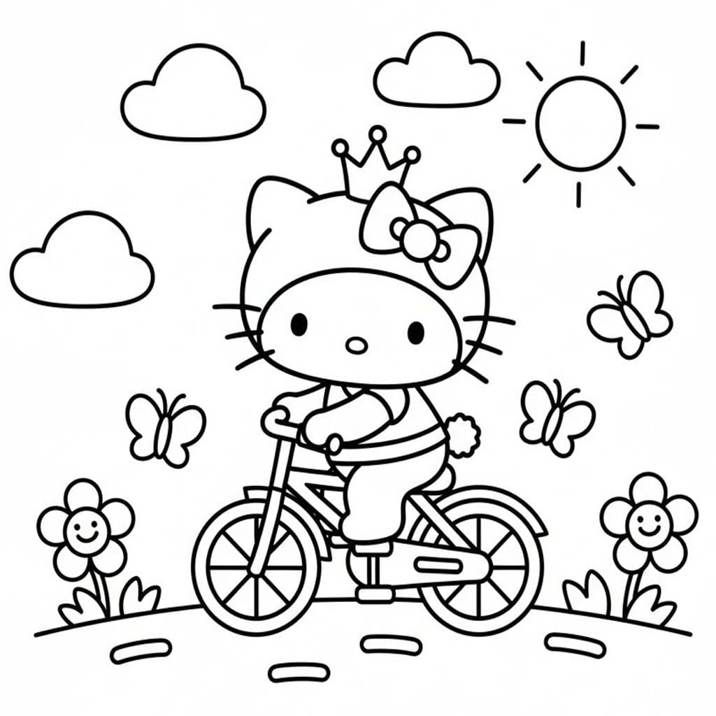 チャーミーキティ サイクリング ぬりえ