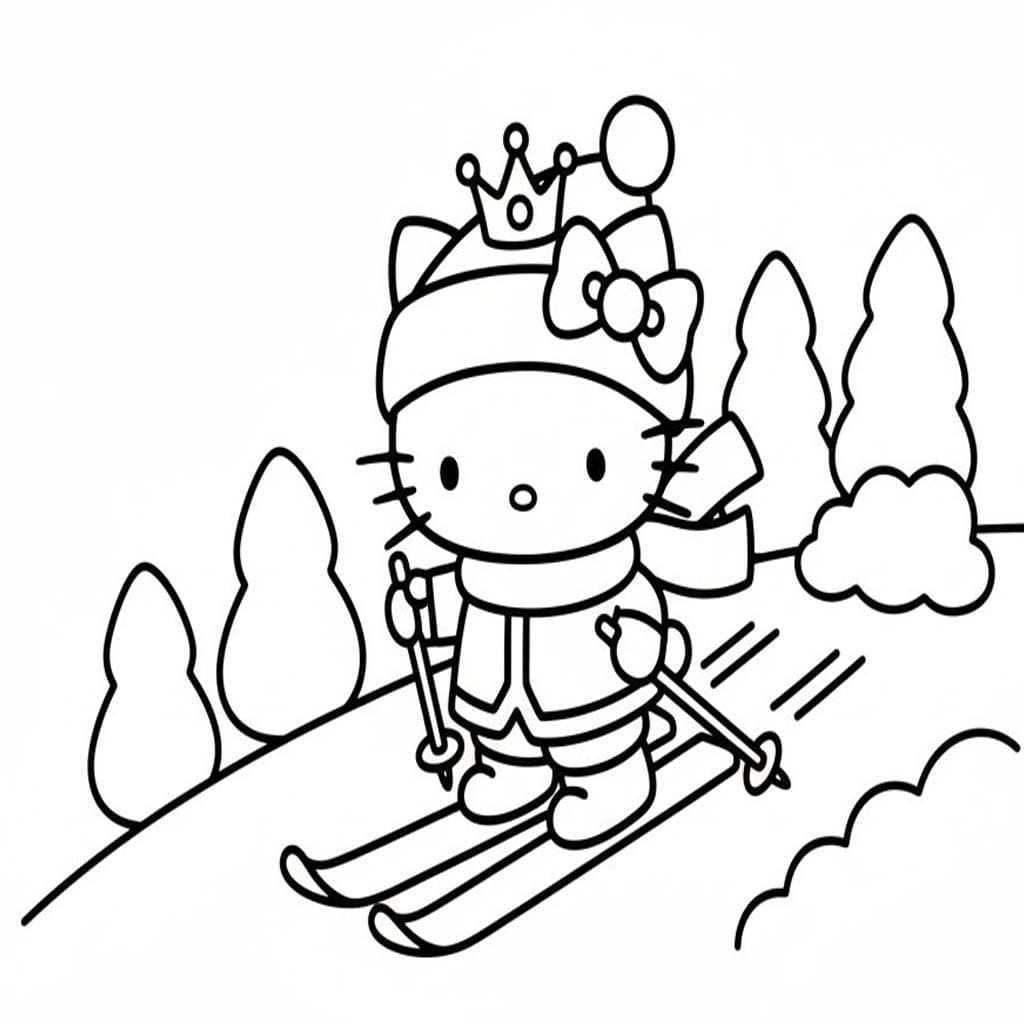 チャーミーキティ スキー ぬりえ