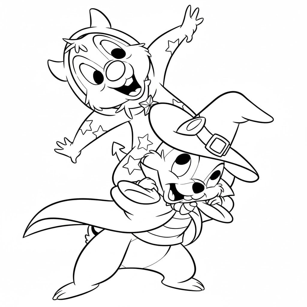 チップとデール 単純 ぬりえ