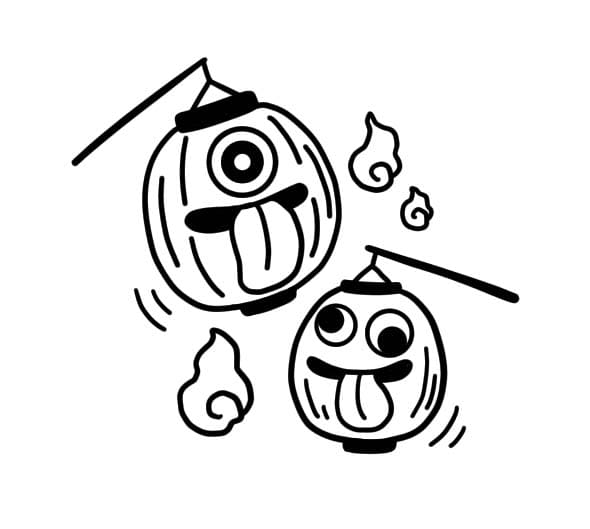 ちょうちんおばけ 5 ぬりえ