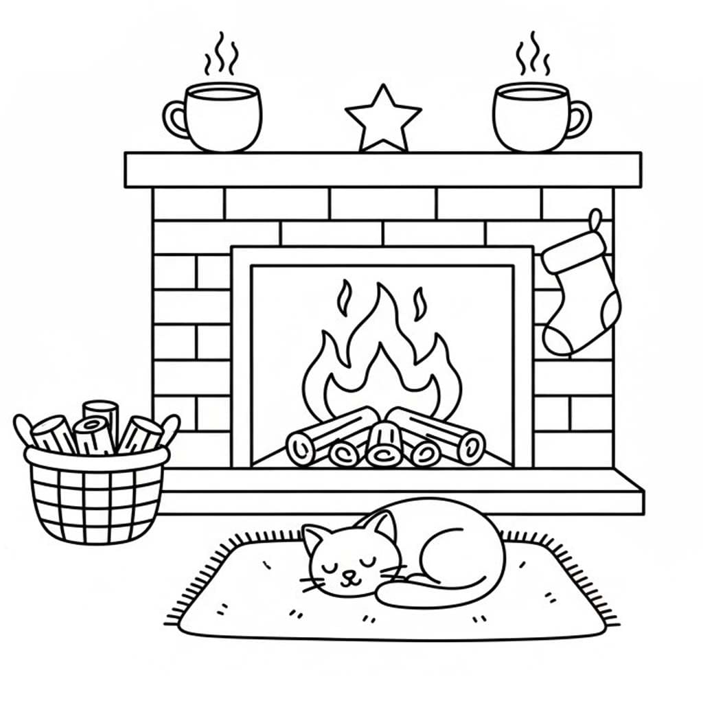 暖炉の部屋 ぬりえ