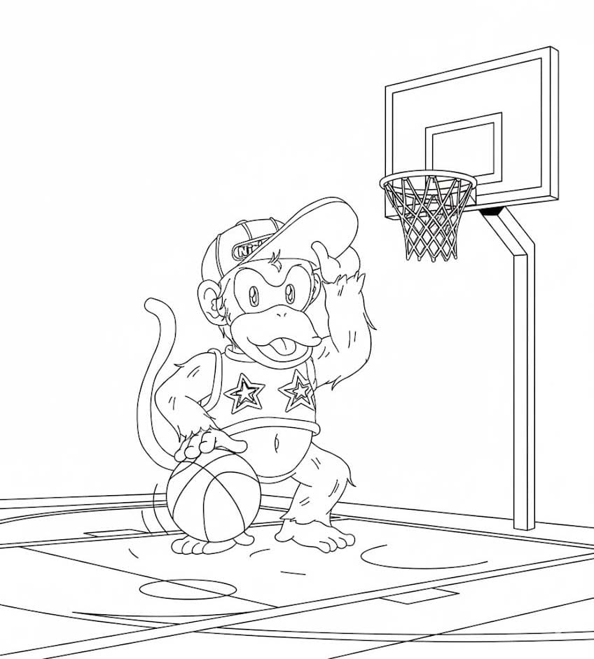 ディディーコング バスケットボールをする ぬりえ