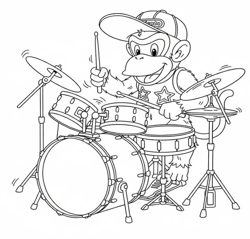 ディディーコング ドラムを演奏する ぬりえ