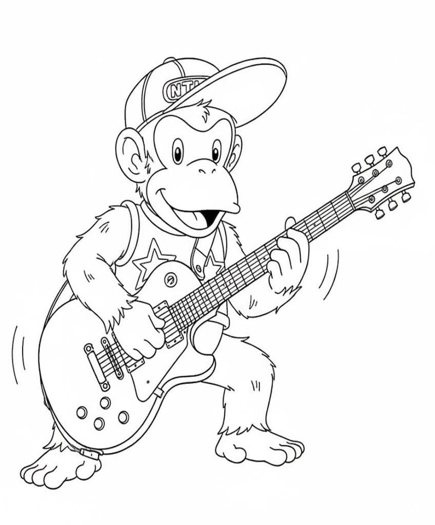 ディディーコング ギターを弾く ぬりえ