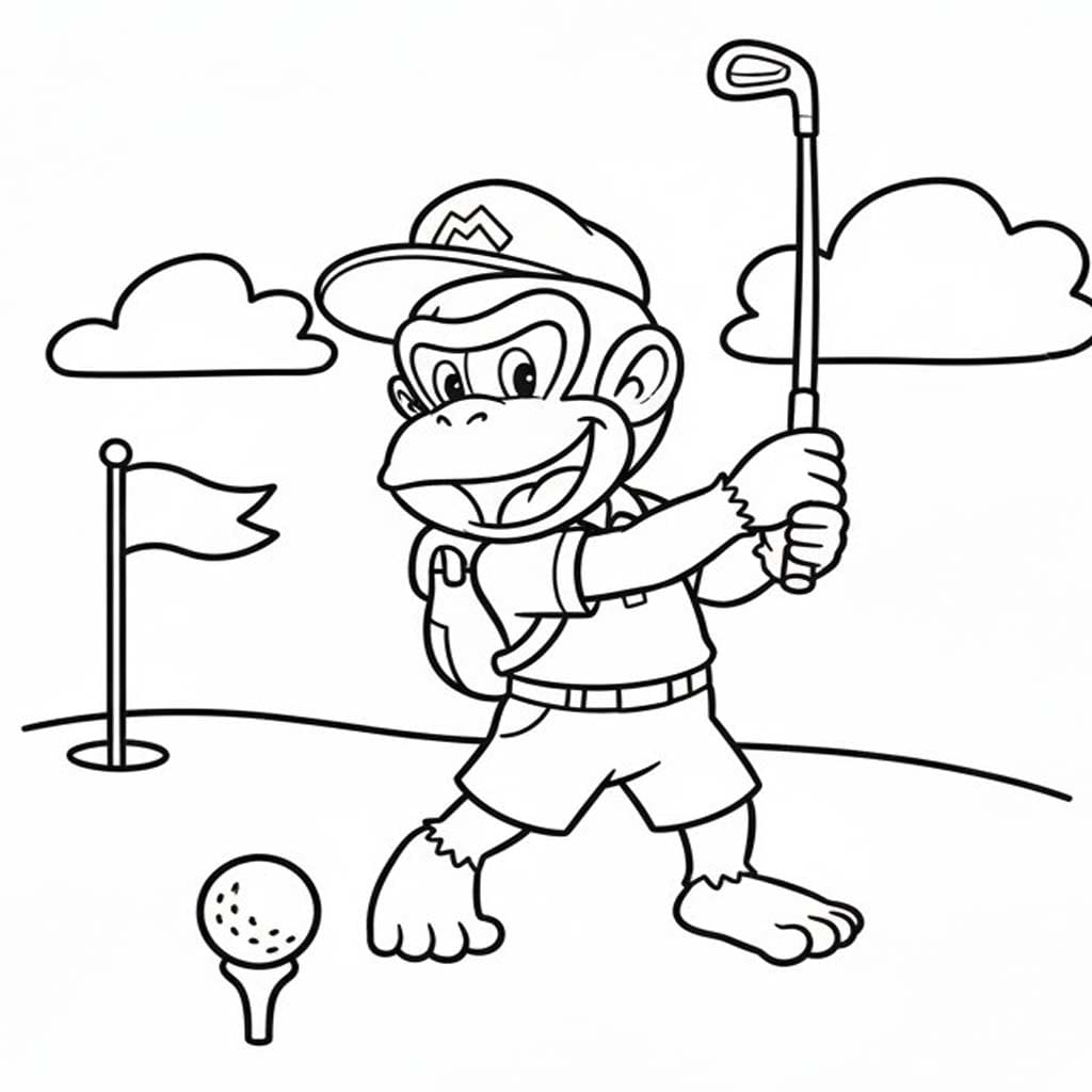 ディディーコング ゴルフをする ぬりえ