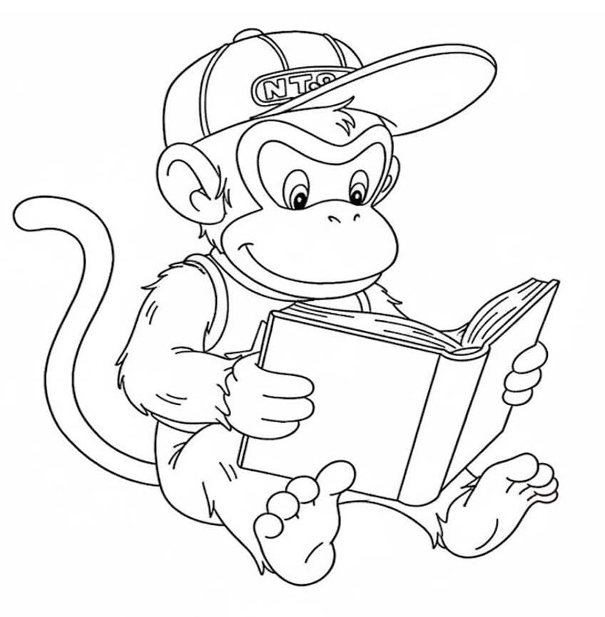 ディディーコング 本を読む ぬりえ