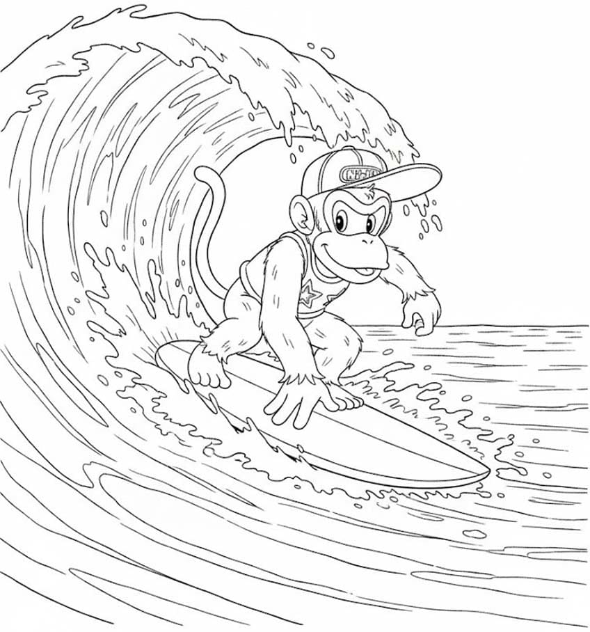 ディディーコング サーフィン ぬりえ