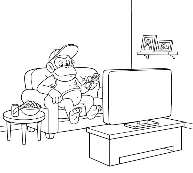 ディディーコング テレビを見る ぬりえ