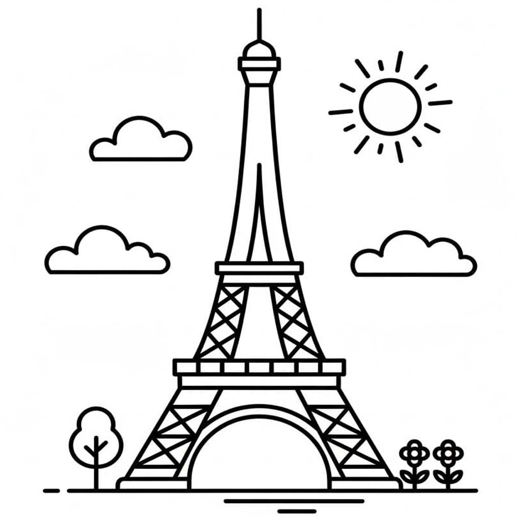 エッフェル塔 描く ぬりえ