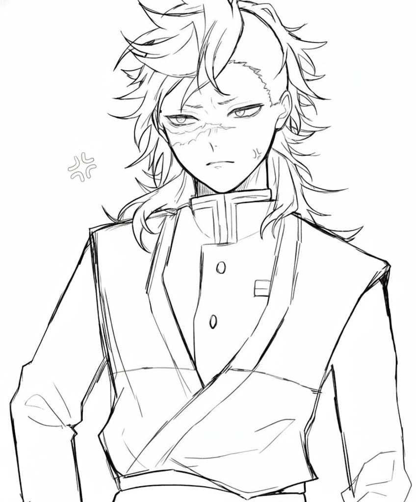 不死川玄弥 簡単 ぬりえ