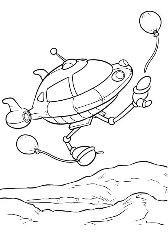 風船付きロケット ぬりえ