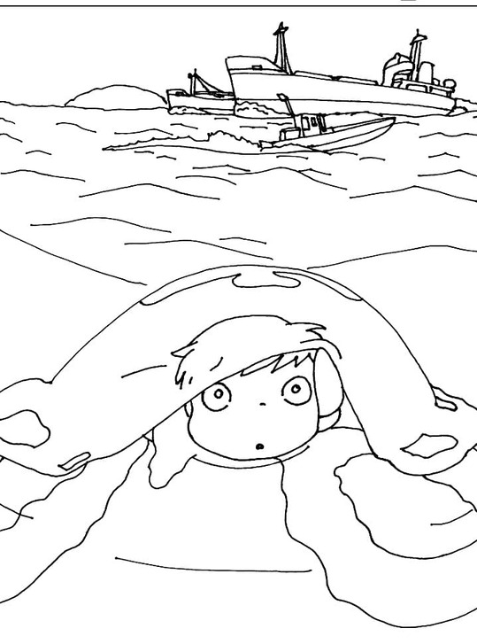 崖の上のポニョ 6 ぬりえ