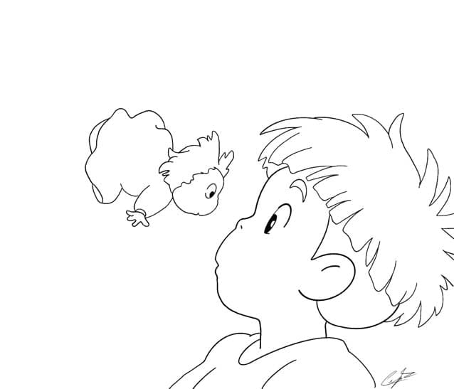 崖の上のポニョ 画像簡単 ぬりえ