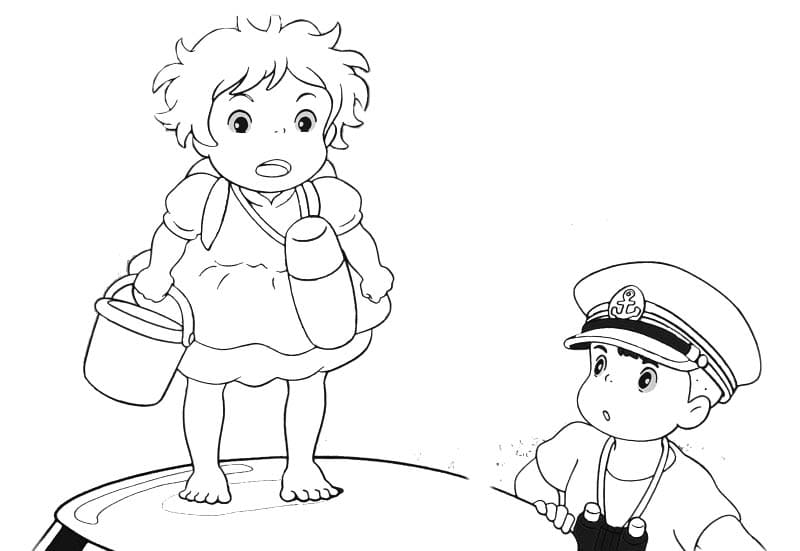 崖の上のポニョ 基本的な ぬりえ