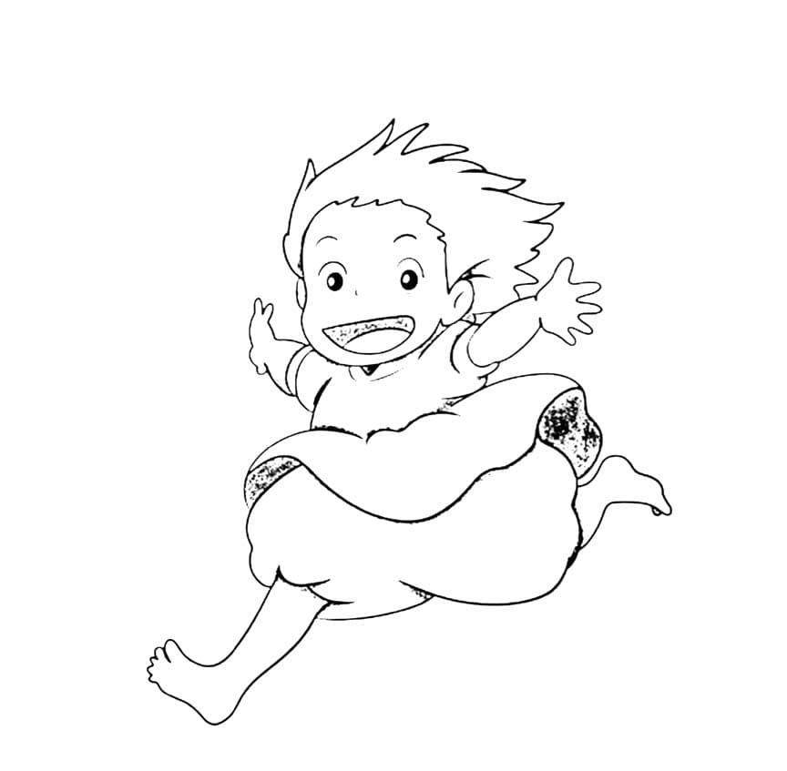 崖の上のポニョ シンプルに描く ぬりえ