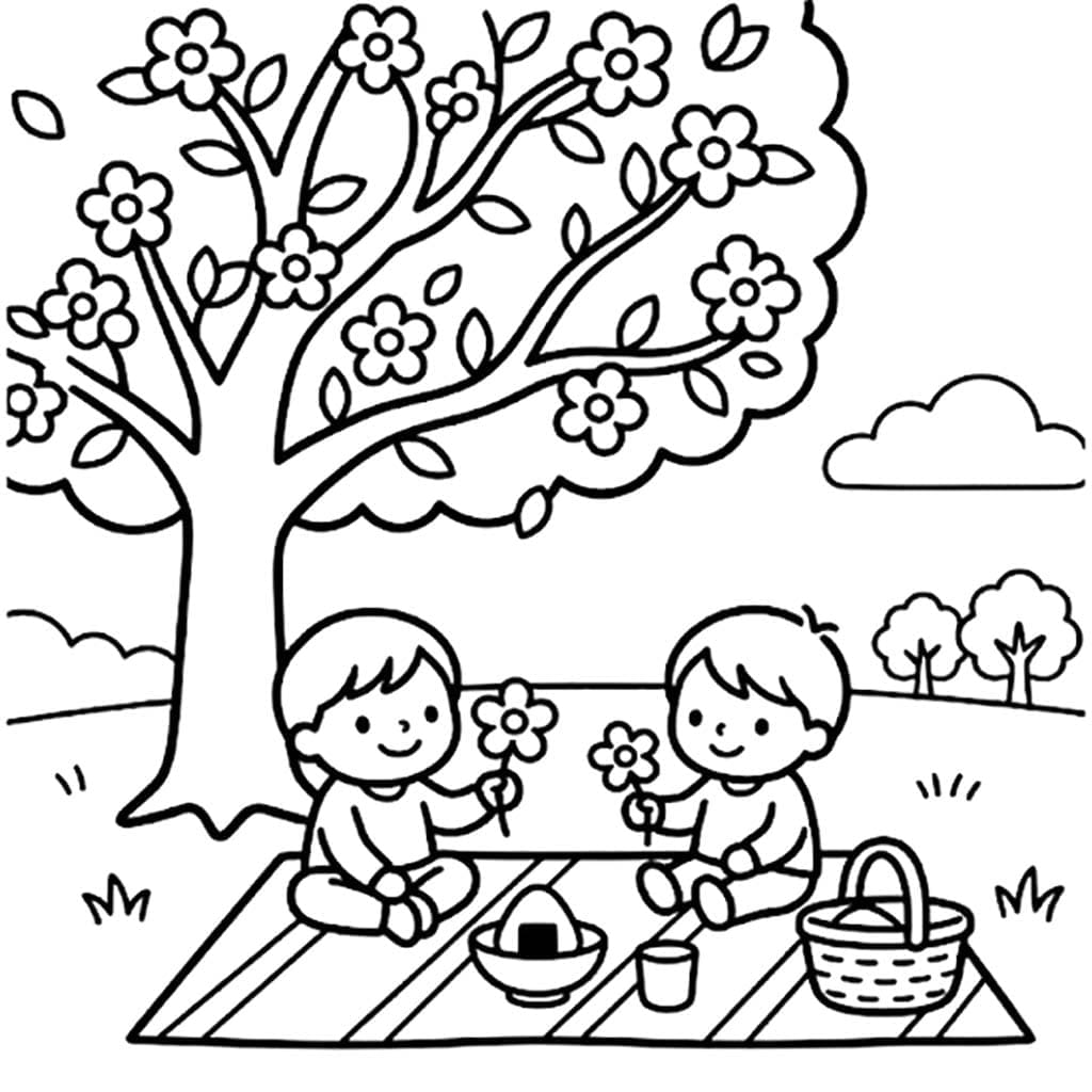 画像 花見 印刷 ぬりえ