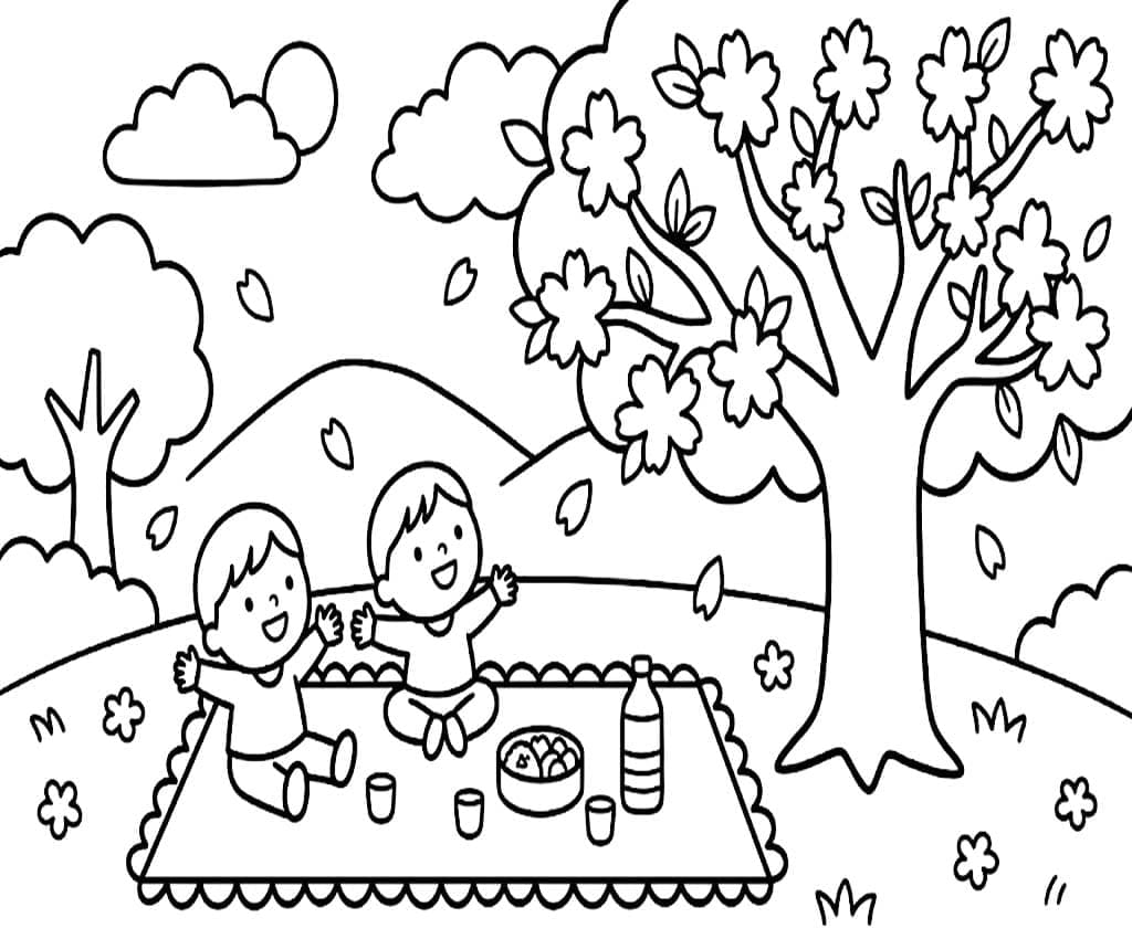 画像 花見 基本的な ぬりえ