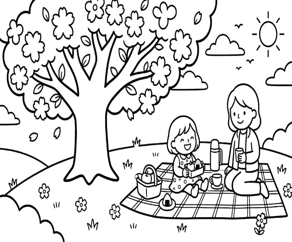 画像 花見 単純 ぬりえ