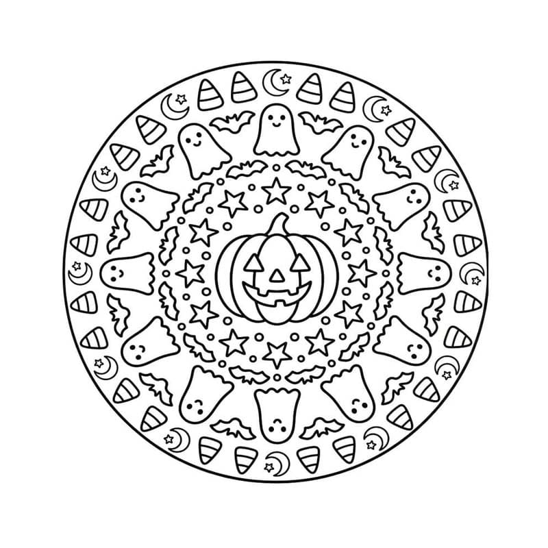 画像 ハロウィンのマンダラ 単純 ぬりえ