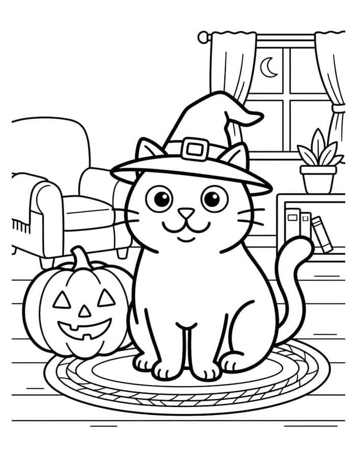 画像 ハロウィンの猫 印刷 ぬりえ
